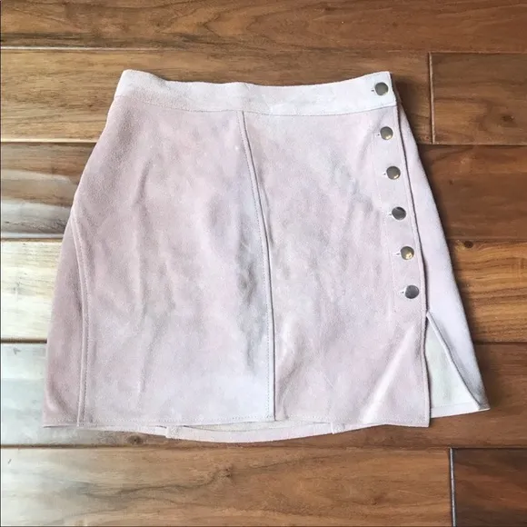 Free People Understated Pink Suede Side Button Mini Skirt Size M