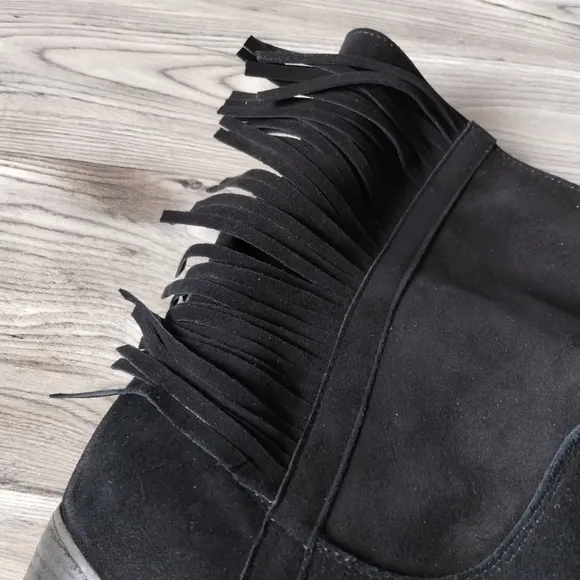Free People Wild Rose Black Suede Fringe Slouch Boots Women's size 40 US 9-9.5