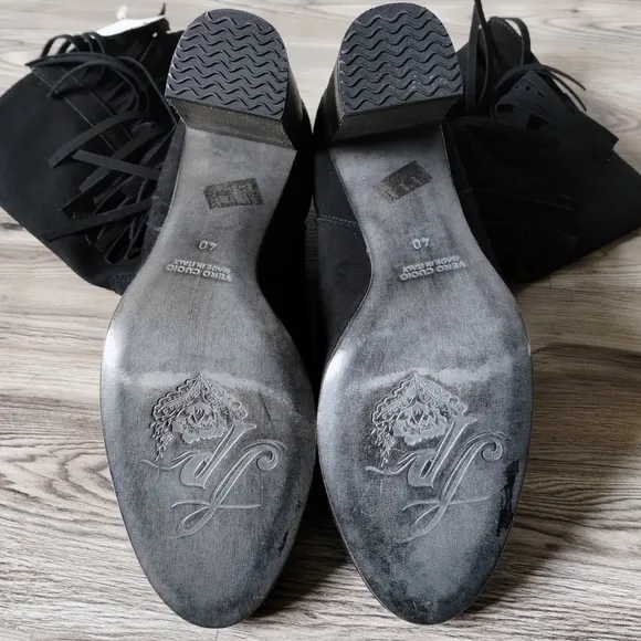 Free People Wild Rose Black Suede Fringe Slouch Boots Women's size 40 US 9-9.5