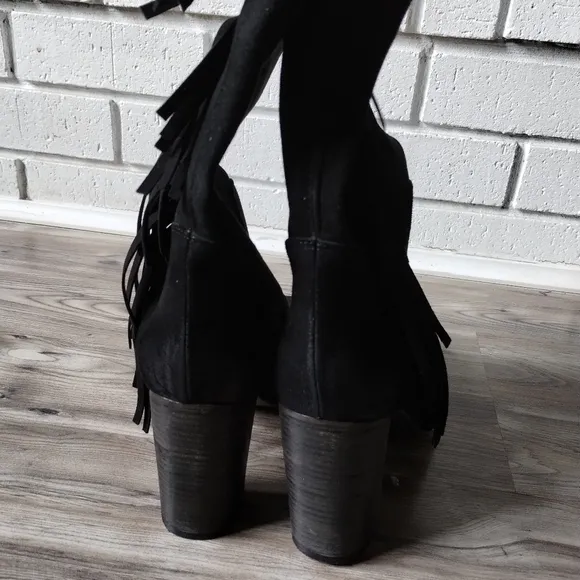 Free People Wild Rose Black Suede Fringe Slouch Boots Women's size 40 US 9-9.5