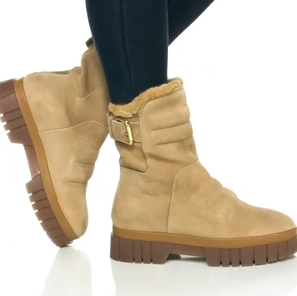Free People Women's Fable Faux-Fur-Lined Snow Sand-Suede Boots Size 9.5