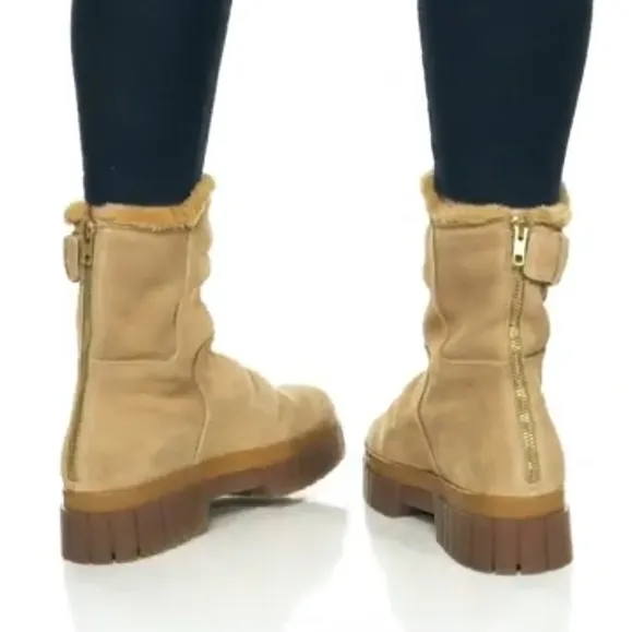 Free People Women's Fable Faux-Fur-Lined Snow Sand-Suede Boots Size 9.5