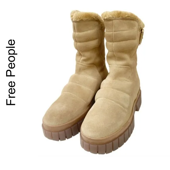 Free People Women's Fable Faux-Fur-Lined Snow Sand-Suede Boots Size 9.5