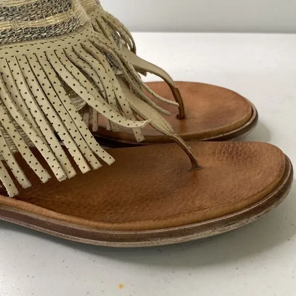 Free People Wonder Land Fringe Moc Sandals Thong  Embellished Ankle Shaft Boho