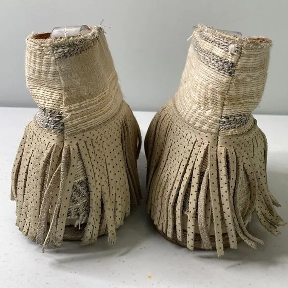 Free People Wonder Land Fringe Moc Sandals Thong  Embellished Ankle Shaft Boho