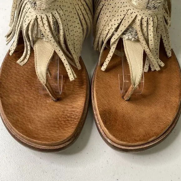 Free People Wonder Land Fringe Moc Sandals Thong  Embellished Ankle Shaft Boho
