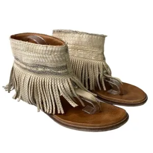 Free People Wonder Land Fringe Moc Sandals Thong  Embellished Ankle Shaft Boho