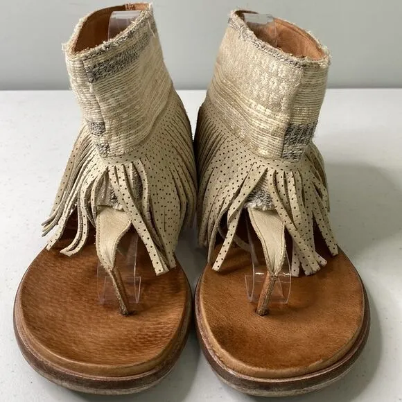 Free People Wonder Land Fringe Moc Sandals Thong  Embellished Ankle Shaft Boho