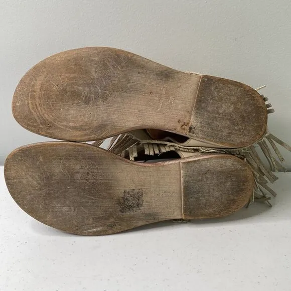 Free People Wonder Land Fringe Moc Sandals Thong  Embellished Ankle Shaft Boho