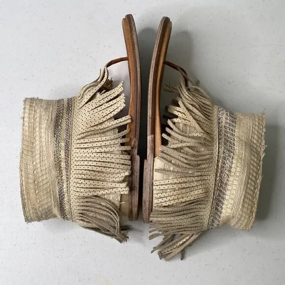 Free People Wonder Land Fringe Moc Sandals Thong  Embellished Ankle Shaft Boho