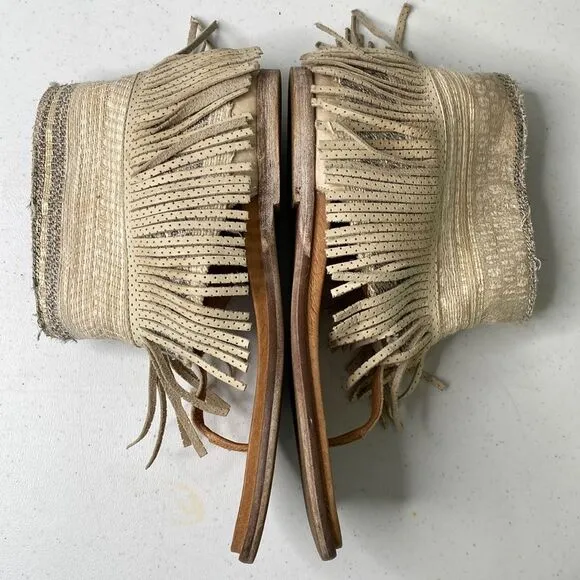 Free People Wonder Land Fringe Moc Sandals Thong  Embellished Ankle Shaft Boho