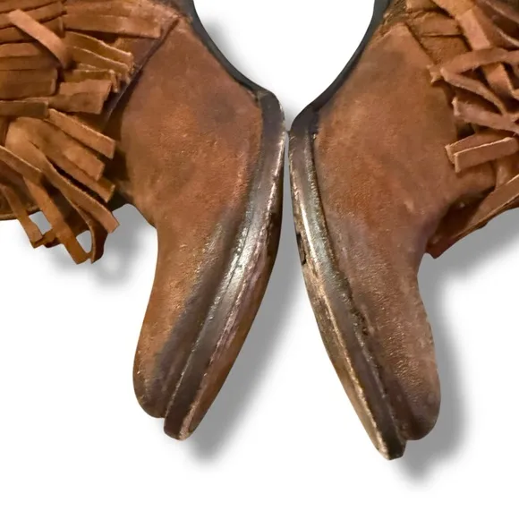 Freebird Belle Brown Fringe Boho Suede Leather Western Heeled Booties Sz‎ 8