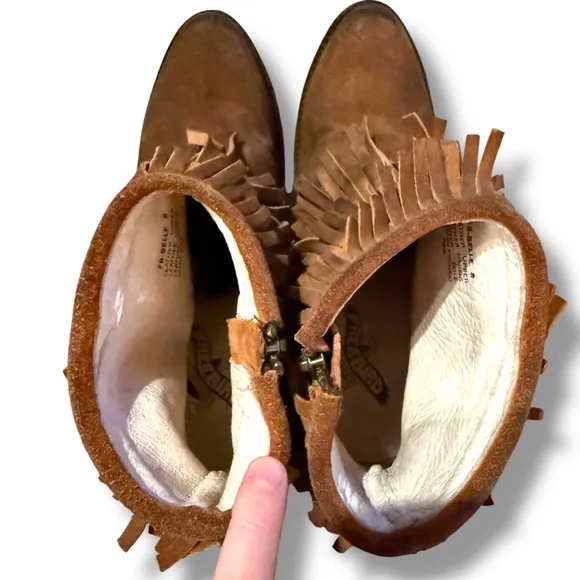 Freebird Belle Brown Fringe Boho Suede Leather Western Heeled Booties Sz‎ 8