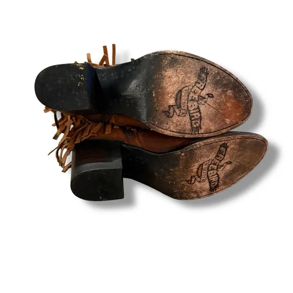 Freebird Belle Brown Fringe Boho Suede Leather Western Heeled Booties Sz‎ 8