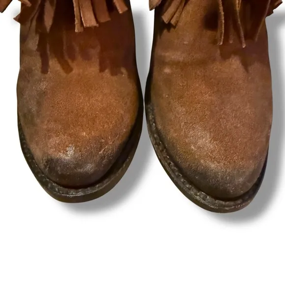 Freebird Belle Brown Fringe Boho Suede Leather Western Heeled Booties Sz‎ 8