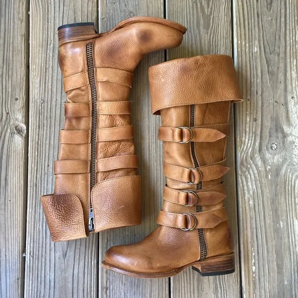 Freebird Shoes RISKY Tall Leather Buckle Boots in Wheat Women’s Size 7