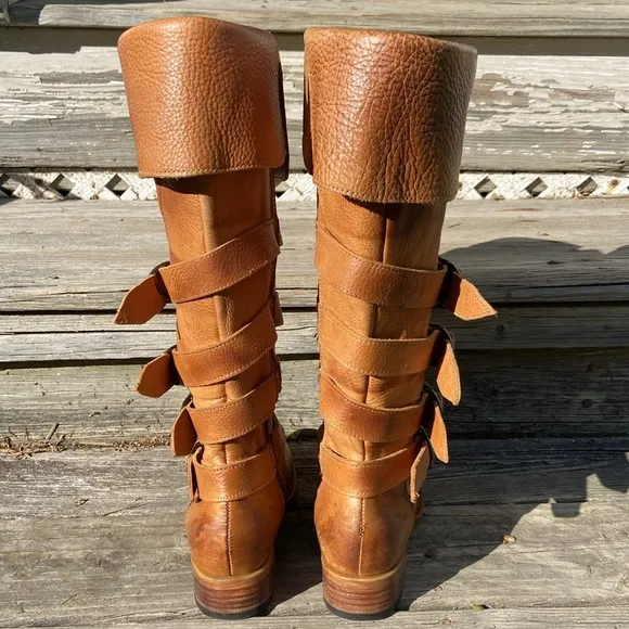 Freebird Shoes RISKY Tall Leather Buckle Boots in Wheat Women’s Size 7