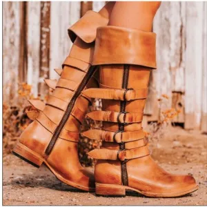 Freebird Shoes RISKY Tall Leather Buckle Boots in Wheat Women’s Size 7