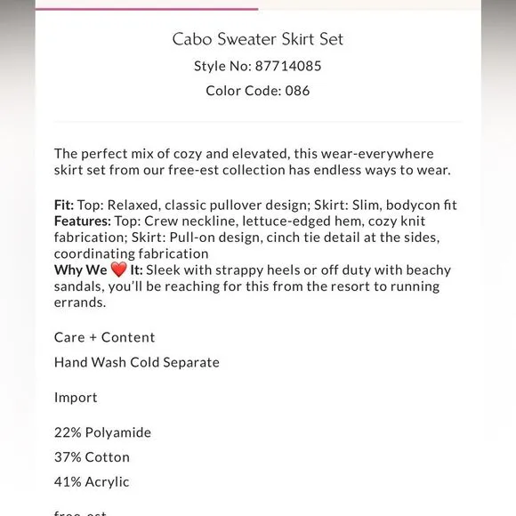 Free People FP Beach Cabo Sweater Skirt Set in Green