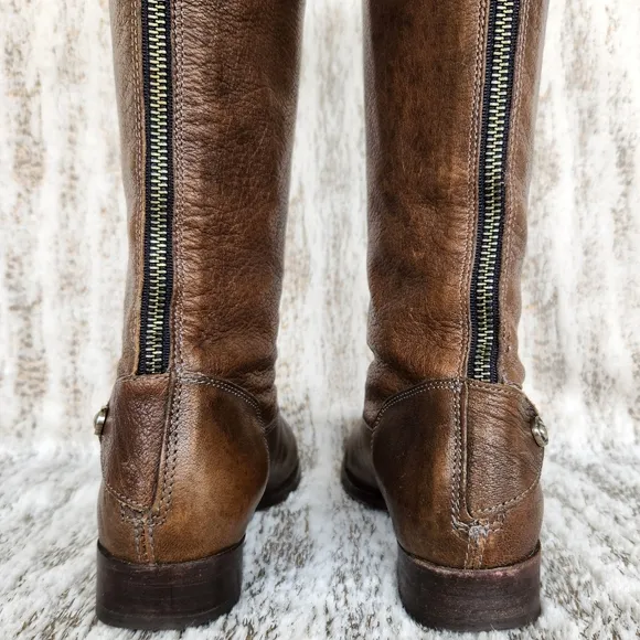 FRYE &quot;Melissa&quot; Button Back Knee High Brown Leather Riding Boot | Women's Size 8B