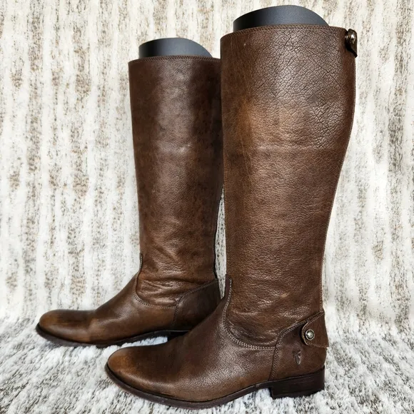 FRYE &quot;Melissa&quot; Button Back Knee High Brown Leather Riding Boot | Women's Size 8B