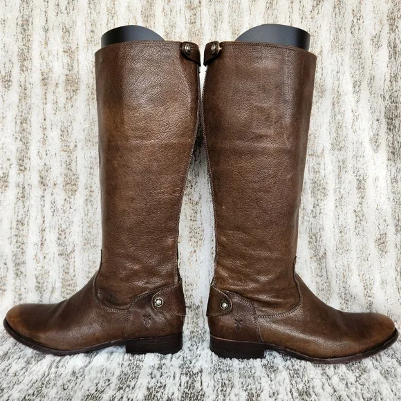 FRYE &quot;Melissa&quot; Button Back Knee High Brown Leather Riding Boot | Women's Size 8B