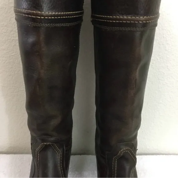 FRYE Dark Brown Leather Jane Riding Knee High Western Heel Boots #77231 Size 6.5