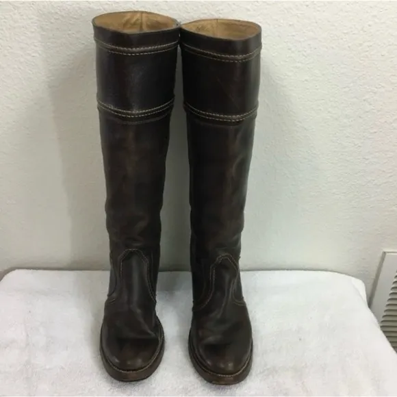 FRYE Dark Brown Leather Jane Riding Knee High Western Heel Boots #77231 Size 6.5