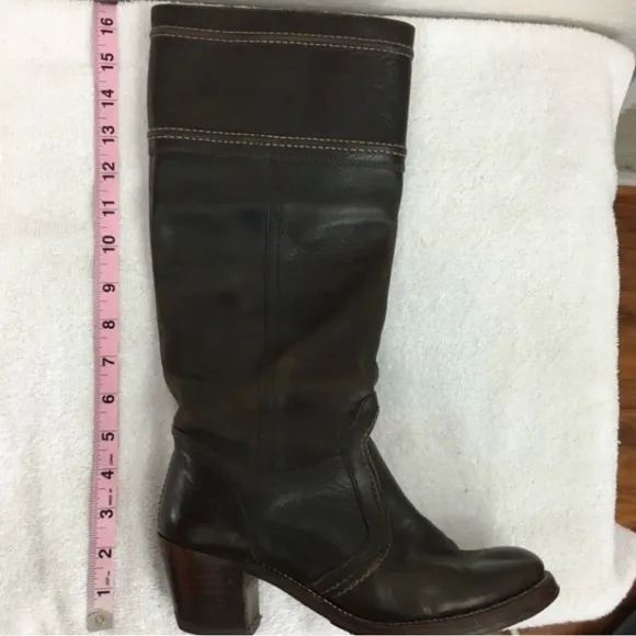 FRYE Dark Brown Leather Jane Riding Knee High Western Heel Boots #77231 Size 6.5