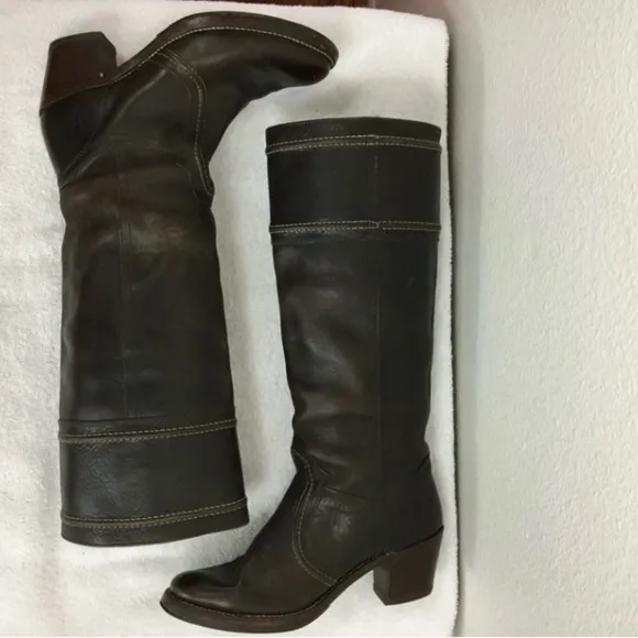 FRYE Dark Brown Leather Jane Riding Knee High Western Heel Boots #77231 Size 6.5