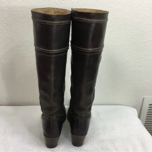 FRYE Dark Brown Leather Jane Riding Knee High Western Heel Boots #77231 Size 6.5
