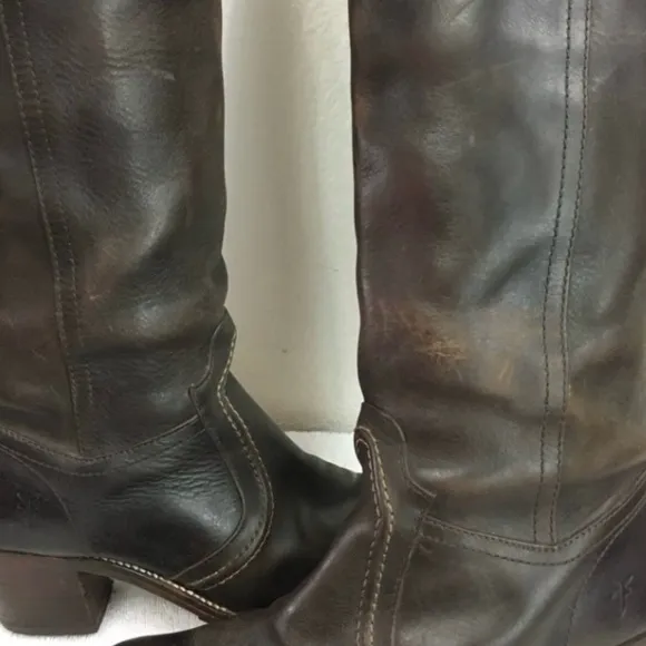 FRYE Dark Brown Leather Jane Riding Knee High Western Heel Boots #77231 Size 6.5