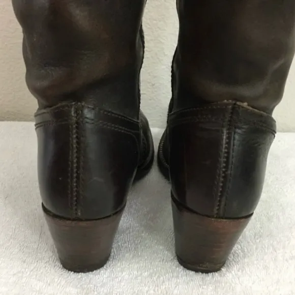 FRYE Dark Brown Leather Jane Riding Knee High Western Heel Boots #77231 Size 6.5