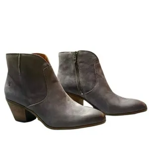 Frye Leather Boots Judith Block Heel Pull On Ankle Gray Women's Size 9
