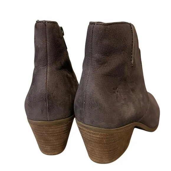 Frye Leather Boots Judith Block Heel Pull On Ankle Gray Women's Size 9
