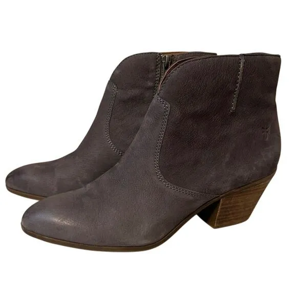 Frye Leather Boots Judith Block Heel Pull On Ankle Gray Women's Size 9
