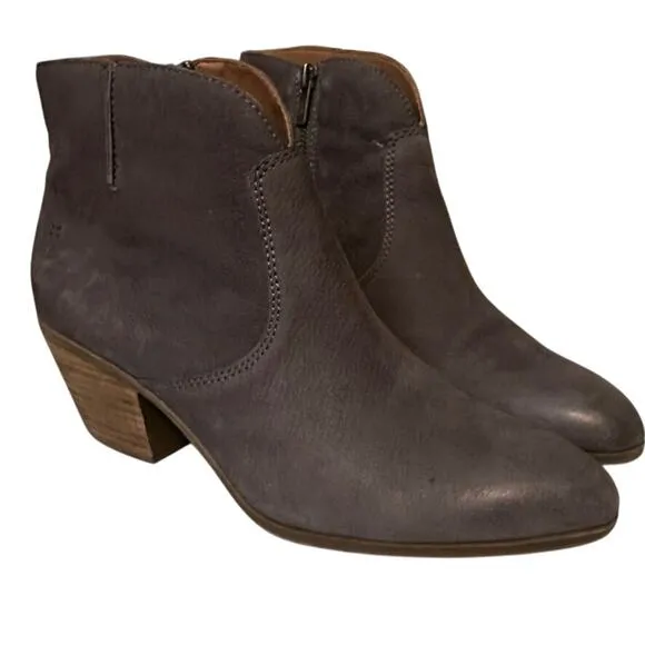 Frye Leather Boots Judith Block Heel Pull On Ankle Gray Women's Size 9