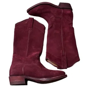 FRYE Melissa Button Pull On Suede Riding Boots in Maroon Size 6