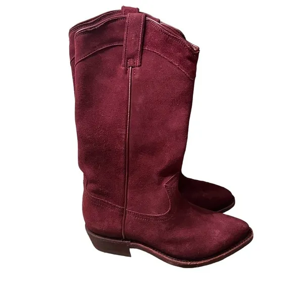 FRYE Melissa Button Pull On Suede Riding Boots in Maroon Size 6