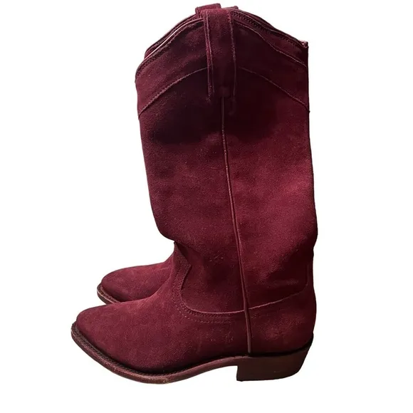 FRYE Melissa Button Pull On Suede Riding Boots in Maroon Size 6
