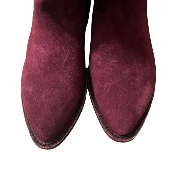FRYE Melissa Button Pull On Suede Riding Boots in Maroon Size 6