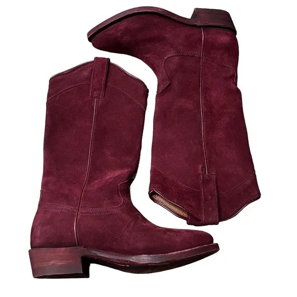 FRYE Melissa Button Pull On Suede Riding Boots in Maroon Size 6