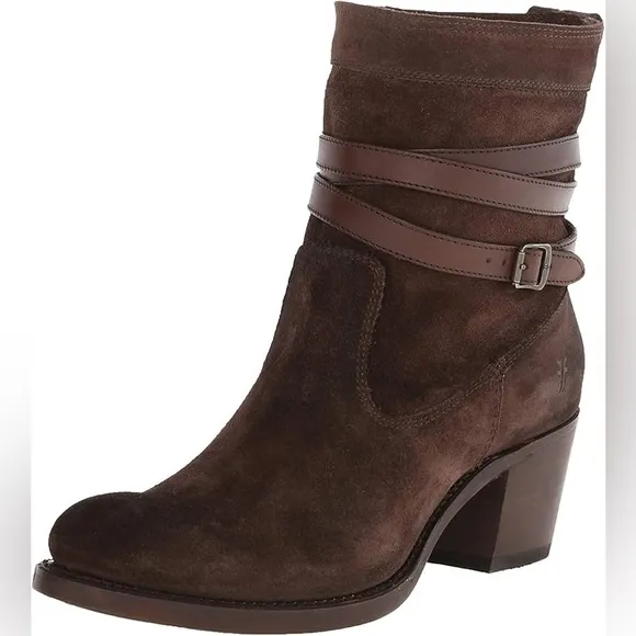 Frye Suede Jane Strappy Boot in Chocolate Size 7