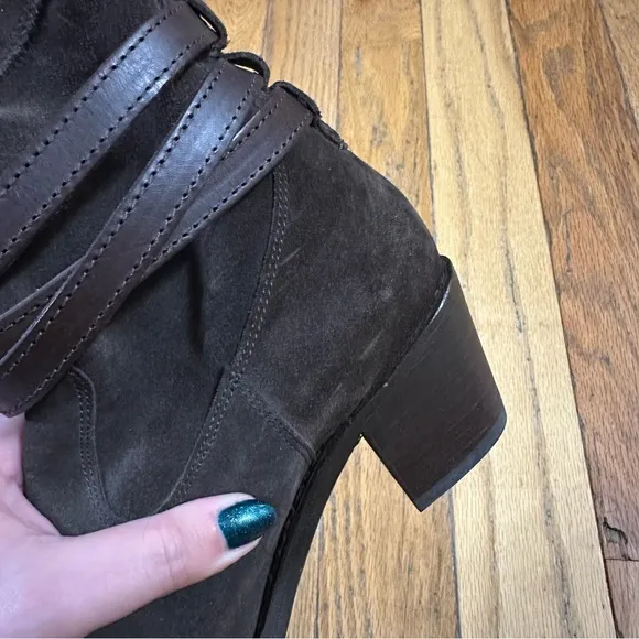 Frye Suede Jane Strappy Boot in Chocolate Size 7