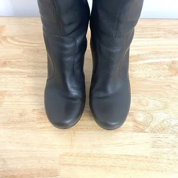Gianni Bini Black Leather Tall Platform Heel Boots, Women’s Size 6.5
