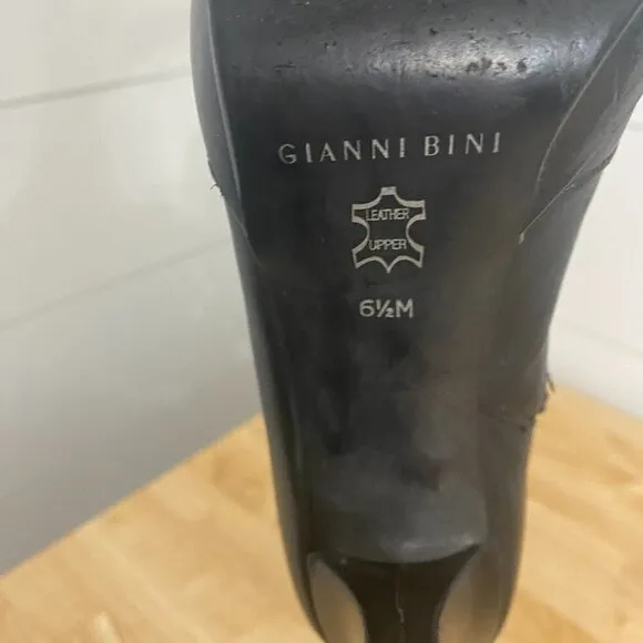 Gianni Bini Black Leather Tall Platform Heel Boots, Women’s Size 6.5