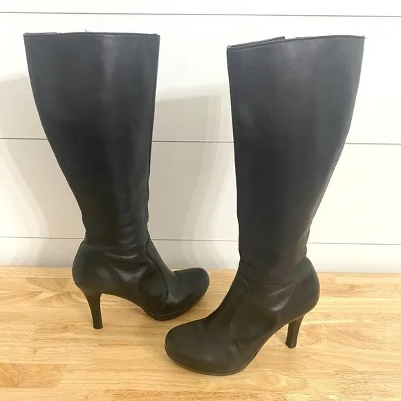 Gianni Bini Black Leather Tall Platform Heel Boots, Women’s Size 6.5