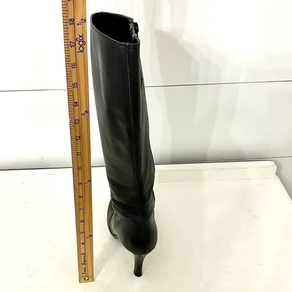 Gianni Bini Black Leather Tall Platform Heel Boots, Women’s Size 6.5
