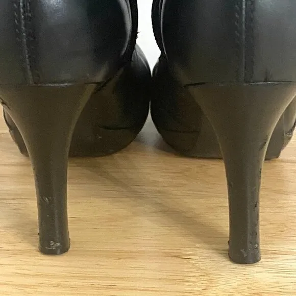 Gianni Bini Black Leather Tall Platform Heel Boots, Women’s Size 6.5