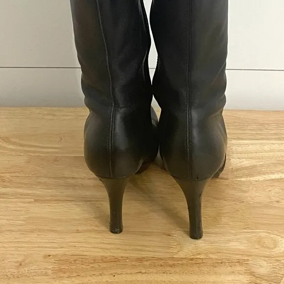Gianni Bini Black Leather Tall Platform Heel Boots, Women’s Size 6.5